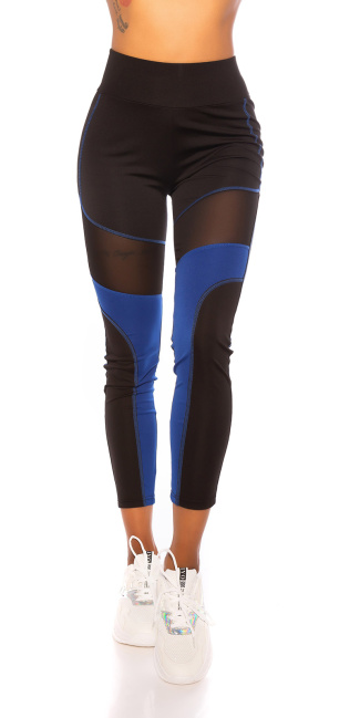 high waist leggings with mesh Blue